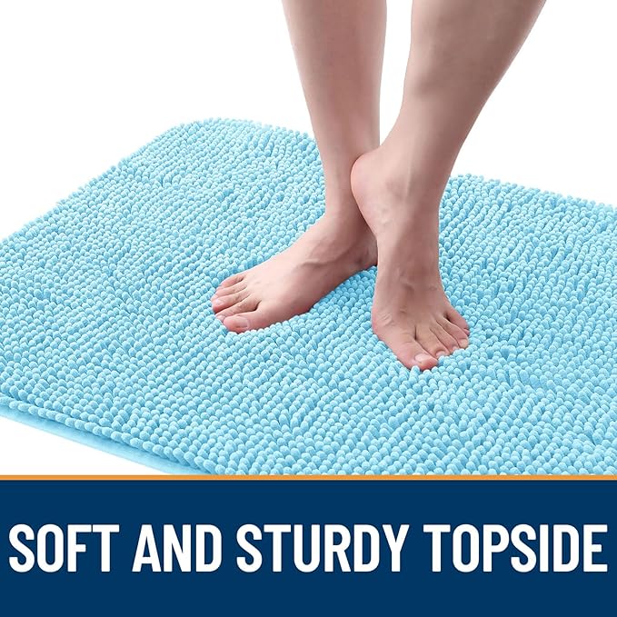 OLANLY Dog Door Mat for Muddy Paws 34x21, Absorbs Moisture and Dirt, Absorbent Non-Slip Washable Doormat, Quick Dry Chenille Mud Mat for Dogs, Entry Indoor Entryway Carpet for Inside Floor, Blue