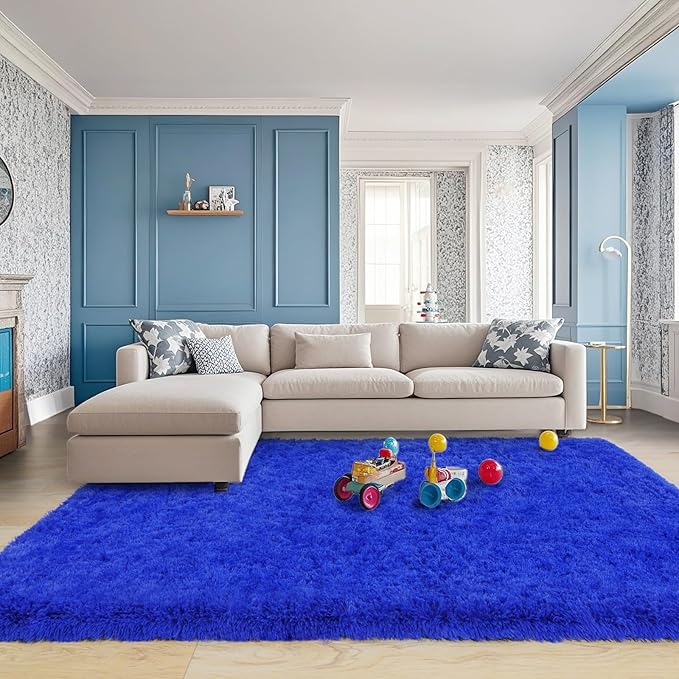 Pionblank Large Rug for Living Room 6x9 Feet, Modern Soft Shag Area Rug, Plush Fuzzy Carpet for Bedroom Girls Boys Room Home Nursery Teens Dorm Decor, Royal Blue