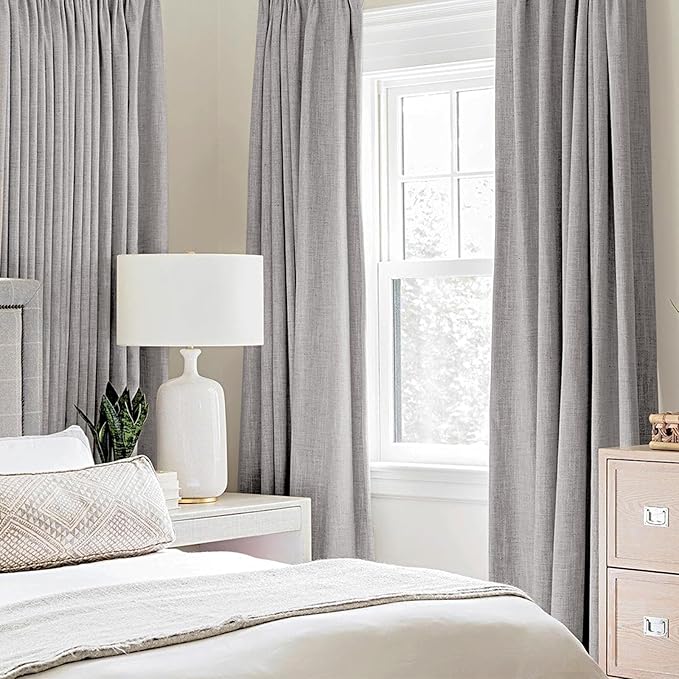 MIULEE Linen Texture Curtains for Bedroom Solid 100% Blackout Thermal Insulated Light Gray Curtains Grommet Room Darkening Drapes for Living Room Nursery 52x63 Inch (2 Panels)