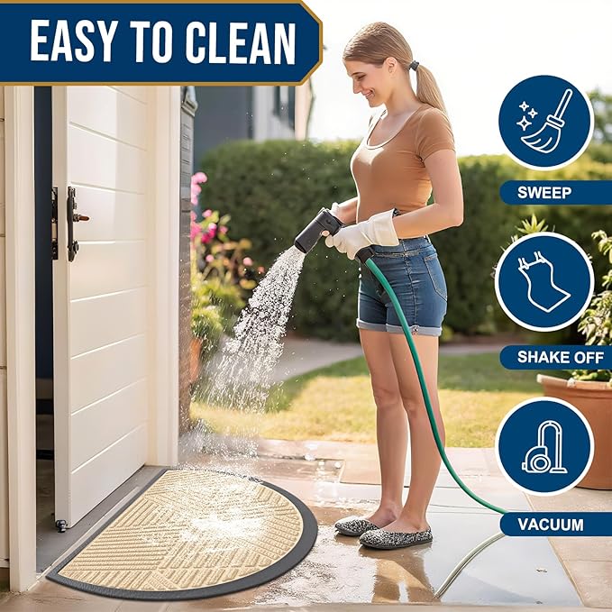 Smiry Half Circle Front Door Mat Outside Entrance, Heavy Duty Sturdy Natural Rubber Doormat, Trap Dirt and Moisture, Low Profile Mats for Indoor Outdoor Entry, Irregular Triangle (47x32, Beige)