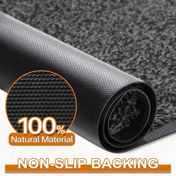 Mibao Front Door Mat, Dirt Trapper Welcome Mat for Outdoor Indoor, Non-Slip Waterproof Doormat, Durable Machine Washable Low Profile Entry Rug for Back Door Outside Patio Porch, 29.5" x 17", Grey
