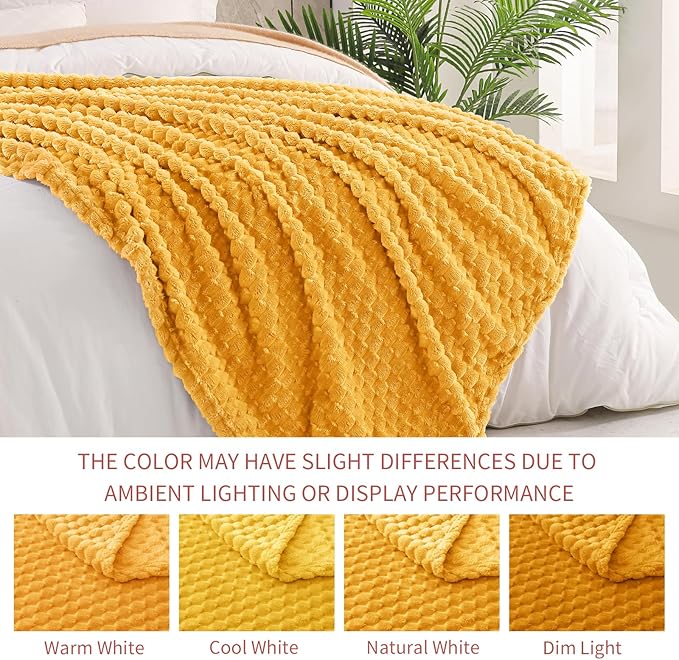 Exclusivo Mezcla Fleece King Blanket for Bed, Extra Large Fuzzy Mustard Yellow Bed Blankets, Soft Cozy Plush Sofa Throws for All Seasons, 90x104 Inches