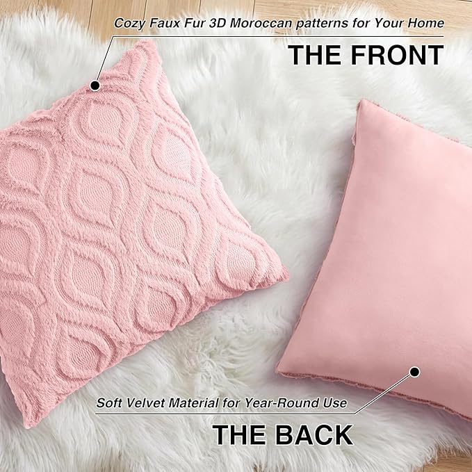 decorUhome Throw Pillow Covers 26x26 Inch Set of 2, Soft Plush Faux Wool Pink Solid Couch Pillow Covers, Accent Euro Sham Farmhouse Neutral Square Pillow Cases for Sofa Bed Living Room