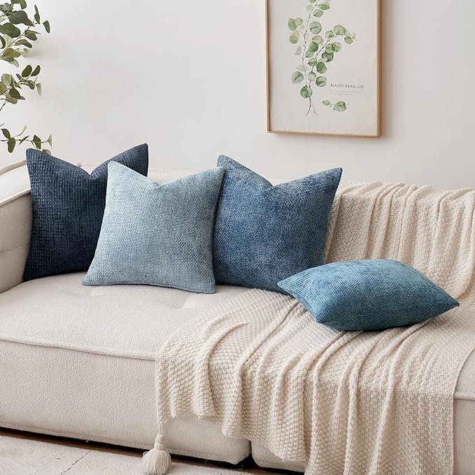 MIULEE Pack of 2 Lumbar Couch Throw Pillow Covers 20x12 Inch Coastal Smoke Blue Modern Boho Accent Decorative Pillow Covers Soft Chenille Farmhouse Cushion Covers for Home Decor Bed Sofa Living Room