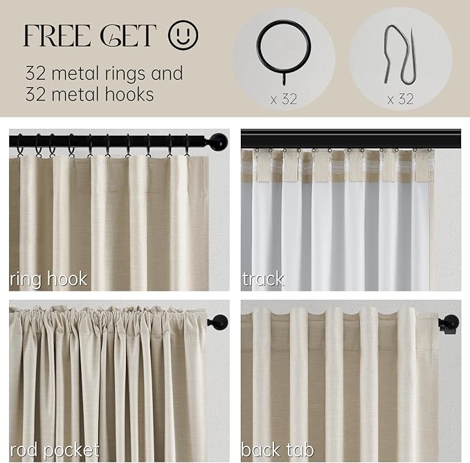 Topfinel 100 Inch Custom Linen Blackout Curtains,Modern Beige Textured Linen Farmhouse Boho Blackout Room Darkening Room Divider Rustic Curtains 2 Panels Set with Rod Pocket Back Tab