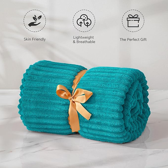 BEDELITE Fleece Blanket Twin Size – 3D Ribbed Jacquard Soft and Warm Decorative Fuzzy Blankets – Cozy, Fluffy, Plush Lightweight Throw Blankets for Couch, Bed, Sofa(Blue, 60x80 inches)