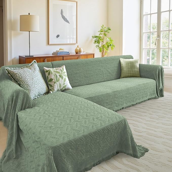 HOMERILLA Sectional Couch Covers for Sectional Sofa L Shaped Sofa Cover Blanket 2 Pieces L Shape Furniture Protector for Pets Dogs(Sage, Large)