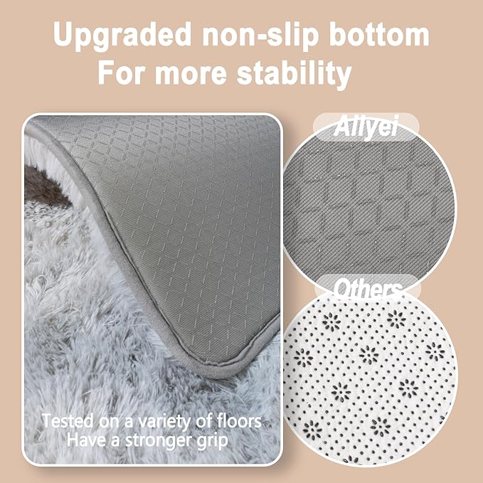 Ultra Soft Runner Rugs for Bedroom Hallways with Upgraded Non-Slip Rubber Backing & Thick Memory Sponge, 2 Packs 2x3 Feet Fluffy Shag Throw Area Rug for Bedside Dorm Tie-dye Light Grey