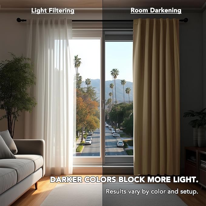 Deconovo Blackout Curtains, Thermal Insulated, W52 x L108 2 Panels, Back Tab, Machine Washable, Room-Darkening Drapes for Bedroom/Living Room Khaki
