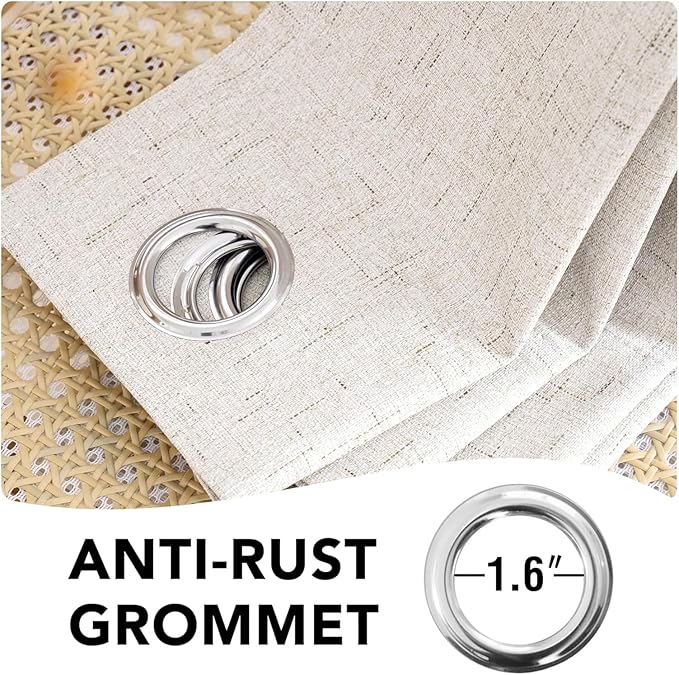 H.VERSAILTEX Linen Curtains 100% Blackout Curtains for Bedroom 102 inch Long Full Light Blocking Nature Linen Blended Window Curtains for Living Room Nickel Grommet (2 Panels, Ivory)