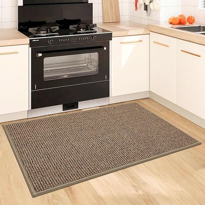 BEQHAUSE Kitchen Rugs and Mats 2PCS, Non-Slip Kitchen Mats for Floor, Absorbent and Stain Resistant Kitchen Runner, Machine Washable Rugs for Kitchen, Laundry & Sink, 24"x36"+24"x60", Taupe