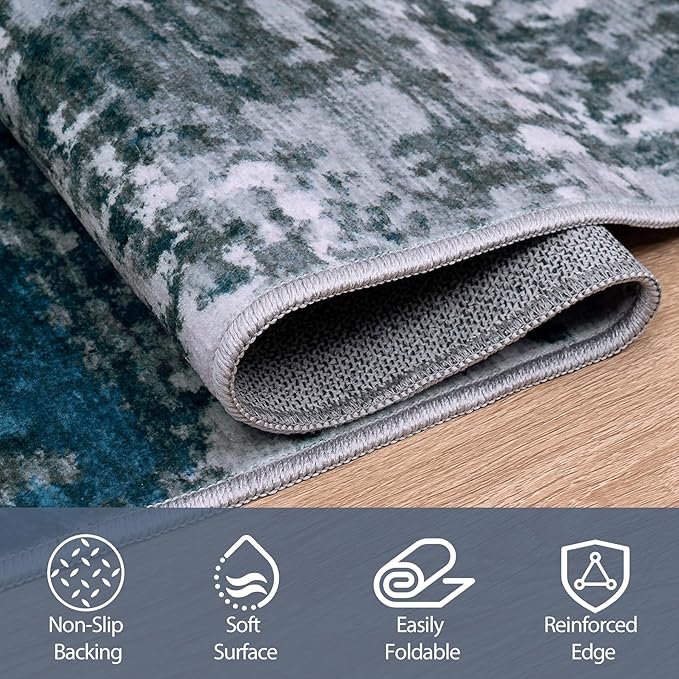 9x12 Area Rugs for Living Room Rug Washable: Abstract Large Rug for Dining Room Bedroom Carpet Non Slip 9 by 12 Indoor Modern Nursery Home Office Navy Grey