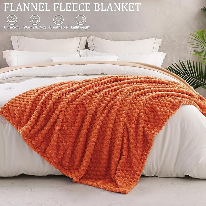 Exclusivo Mezcla Fleece Twin Blanket for Bed, Extra Large Fuzzy Burnt Orange Bed Blankets, Soft Cozy Plush Sofa Throws for All Seasons, 60x80 Inches