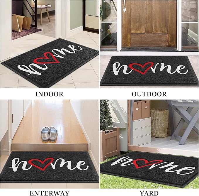 BeneathYourFeet Door Mat, Welcome Mat Low Profile Floor Mat Front Doormat Indoor and Outdoor Doormat Non Slip Rugs for Entryway, Patio, High Traffic Areas (32"x20", Black-Home)