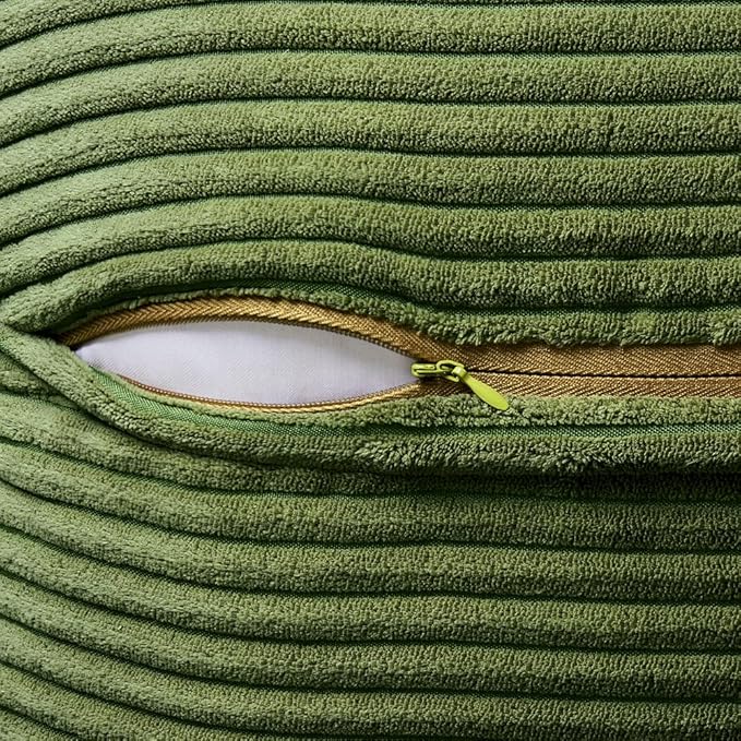MIULEE Spring Decorative Throw Pillow Covers for Couch Bed Livingroom 20x20 Inch Set of 2 Moss Green Boho Accent Throw Pllows Broadside Striped Patchwork Soft Corduroy Summer Pillowcases