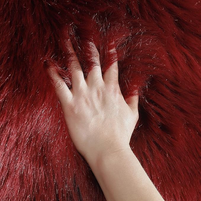 linmopm Faux Fur Rug Sheepskin Shag Fluffy Fuzzy Red 2x6 ft Runner Rugs for Bedroom Bedside Bed Floor Living Room Plush High-Density Cushion Carpet Super Sofa Cover