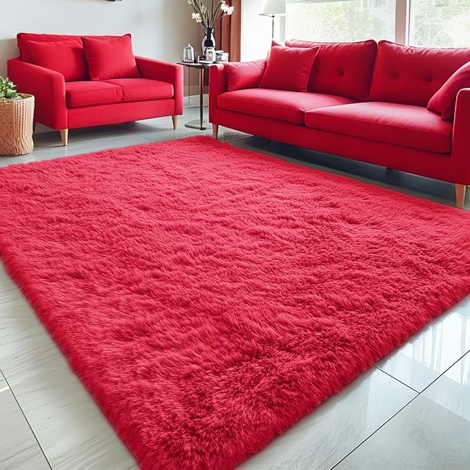 OLANLY 5x7 Machine Washable Large Area Rugs for Living Room, Bedroom, Soft Fluffy Shaggy Bedside Rug, Indoor Floor Carpet for Kids Girls and Boys, Dorms, Nursery, Home Decor Aesthetic, Red