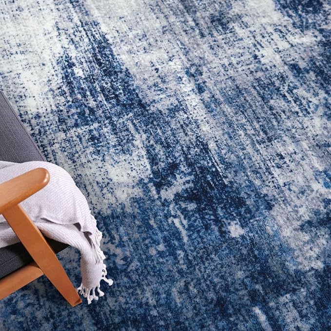 IOHOUZE Abstract Runner Rug 2x6 Ft Washable Runners for Hallways, Non Slip Kitchen Runner Printed Faux Wool Entryway Runner Indoor, Modern Abstract Floor Carpet for Hall Kitchen Bedroom, Navy/Grey