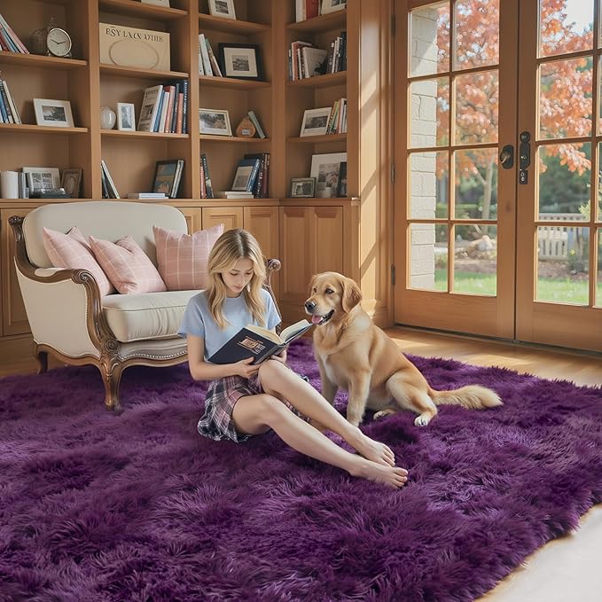 Area Rugs 10x14 Living Room, Shaggy Carpet Soft Plush Furry Bedside Rug Large Area Rugs for Bedroom Kids Girls Boys Home Decor Anti Slip(10 x 14, Grape Purple)
