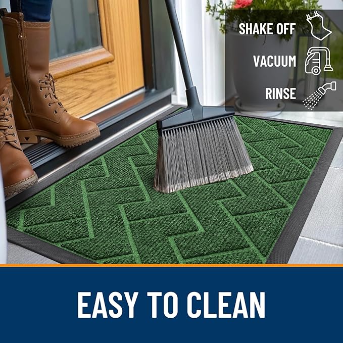 OLANLY Front Door Mat Indoor Outdoor Entrance, Waterproof All-Season, All-Weather Doormat, Sturdy Natural Rubber, Low Profile, Easy Clean Patio Porch Entryway Mat, Herringbone Brick (Green, 59x35)