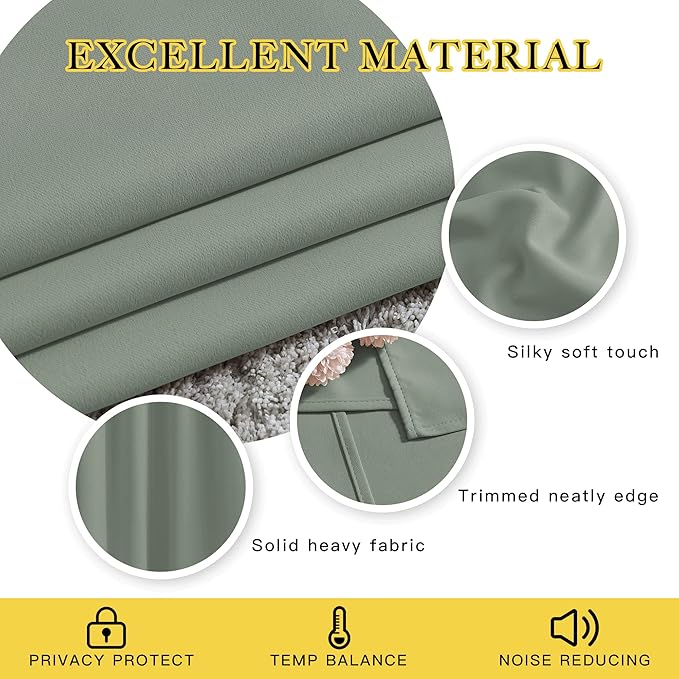 NICETOWN Blackout Curtains 54 inch Length for Bedroom - Grommet Thermal Insulated Solid Window Treatments Sound Reducing for Kids Room/Home Office, Sage Green, W66 x L54, Set of 2