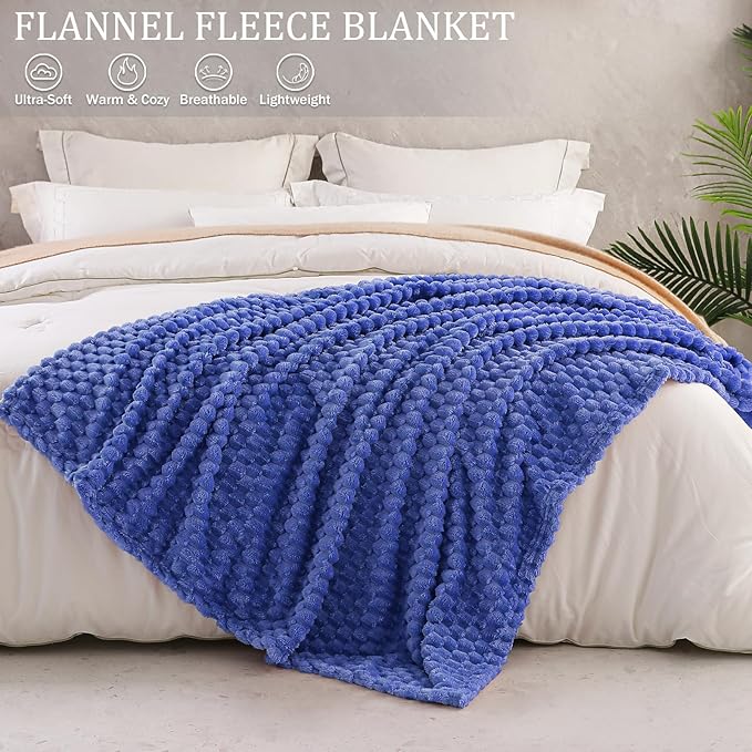 Exclusivo Mezcla Fleece King Blanket for Bed, Extra Large Fuzzy Cobalt Blue Bed Blankets, Soft Cozy Plush Sofa Throws for All Seasons, 90x104 Inches
