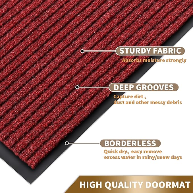 Yimobra Front Door Mat Outdoor Indoor Entrance, 100% Waterproof All-Season All Weather Doormat, Welcome Matt Outside Entry, Non Slip, Low Profile, Heavy Duty Patio Porch Floor Mats,36 x 17,Black Red
