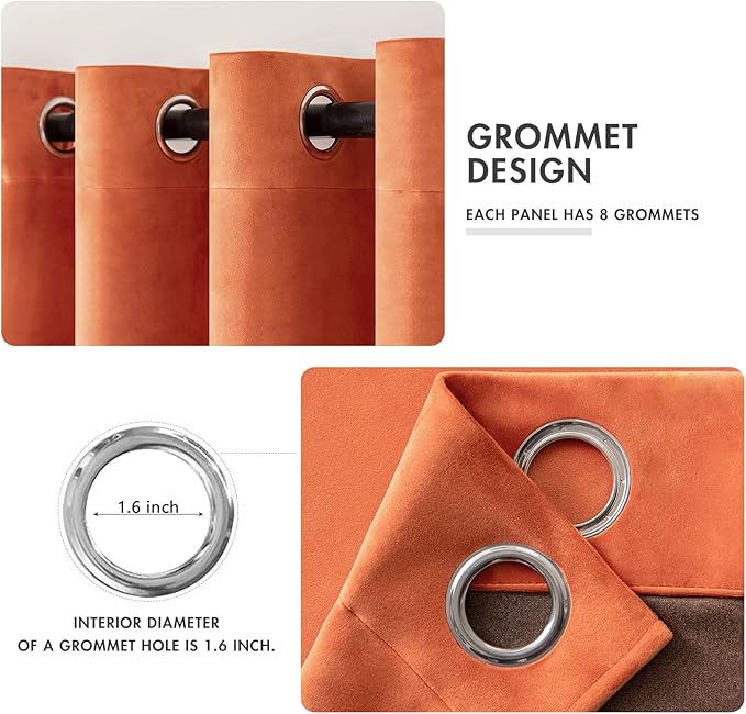 MIULEE Orange Velvet Curtains for Fall Living Room Thermal Insulated Soundproof Room Darkening Terracotta Blackout Curtains/Grommet Window Rust Drapes for Home Theatre 52 x 84 Inch Set of 2