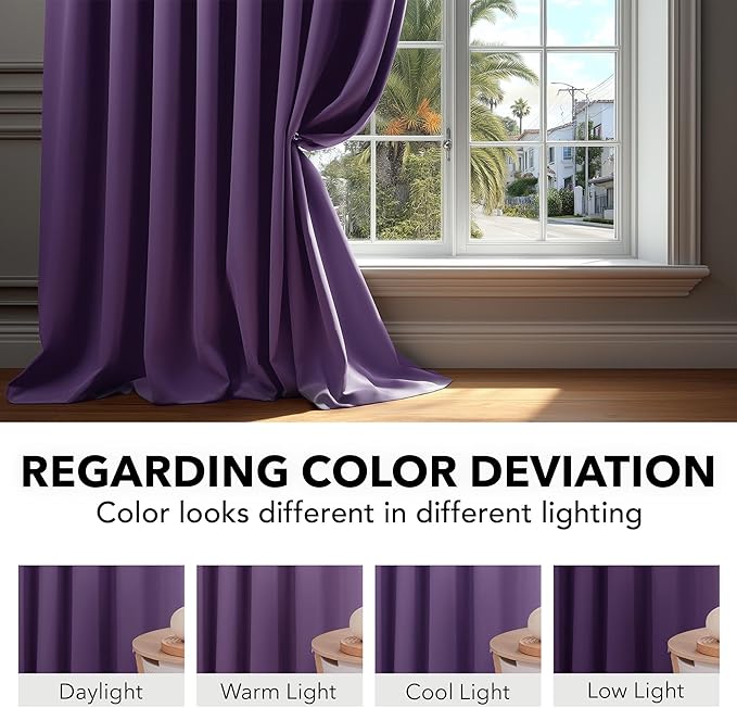 Deconovo Short Blackout Curtains for Small Windows Thermal Insulated Rod Pocket and Back Tab Curtains 42Wx45L Inch Purple Grape 2 Panels