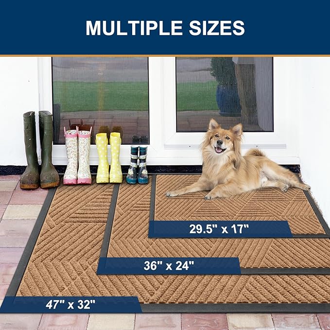 Smiry Front Door Mat Outside Entrance, Heavy Duty Sturdy Natural Rubber Doormat, Trap Dirt and Moisture, Easy Clean Low Profile Mats for Indoor Outdoor Entry, Irregular Triangle (59x40, Coffee)