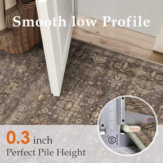 3x4 Washable Area Rug for Entryway Vintage Brown Non Slip Low Pile Carpet Traditional Retro Soft Throw Rug for Entrance Bathroom Door Mat Indoor Dorm Dining Room