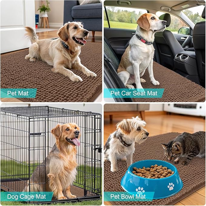 OLANLY Dog Door Mat for Muddy Paws 70x46, Absorbs Moisture and Dirt, Absorbent Non-Slip Washable Doormat, Quick Dry Chenille Mud Mat for Dogs, Entry Indoor Entryway Carpet for Inside Floor, Mocha