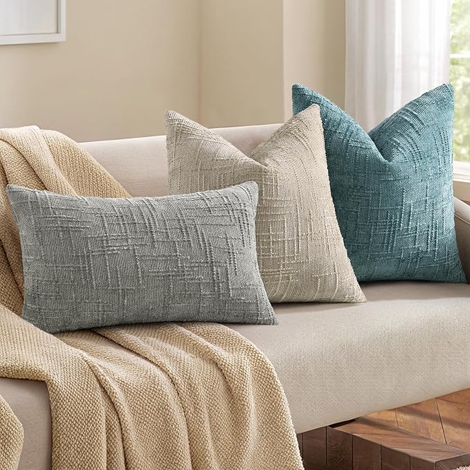 decorUhome Neutral Grey Chenille Throw Pillow Covers 12x20 Set of 2 Textured Soft Cozy Slubby Couch Pillow Covers Modern Farmhouse Boho Decorative Pillow Cases for Bed Sofa Living Room