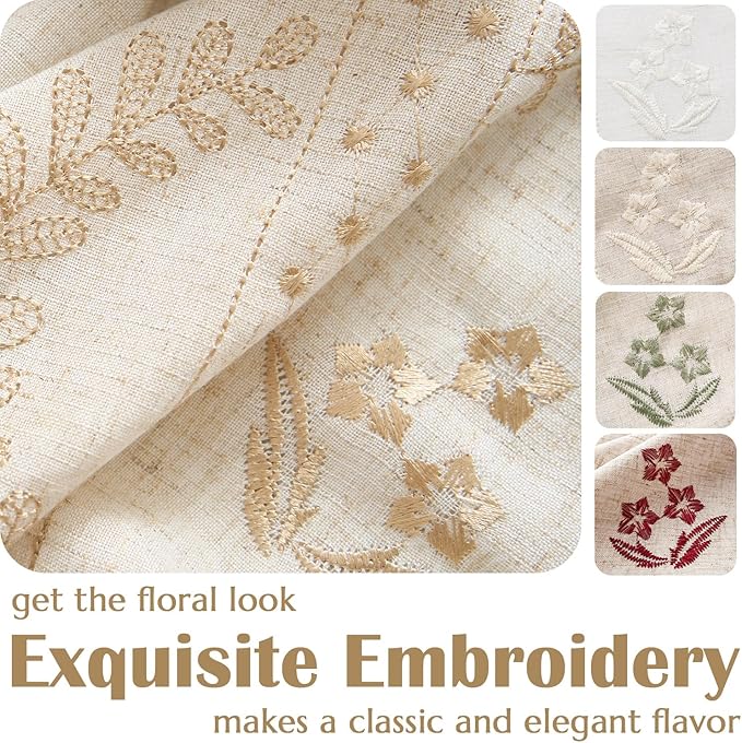jinchan Belrose Linen Curtains for Bedroom Floral Curtains 72 Inch Length Linen Blend Beige Embroidered Drapes Farmhouse Flower Patterned Drapes for Living Room Window Treatments Set 2 Panels