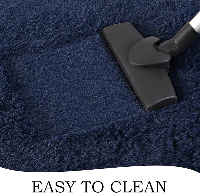 Chicrug Soft Runner Rugs for Bedroom Living Room Plush Fluffy Rug 2x5 Feet, Shag Furry Area Rug Carpet Non Shedding for Nursery Children Kids Girls Room Home Decorative, Navy Blue