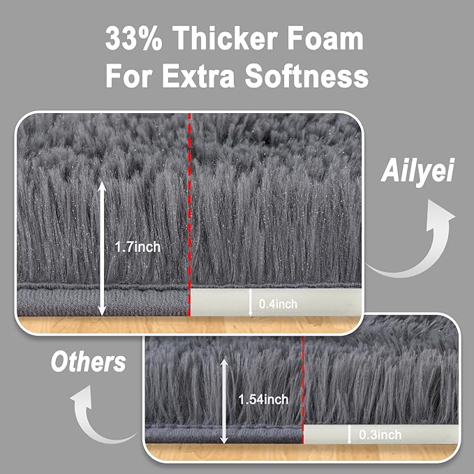 Ultra Soft Runner Rugs for Bedroom Hallways with Upgraded Non-Slip Rubber Backing & Thick Memory Sponge, 2 Packs 2x6 Feet Fluffy Shag Throw Area Rug for Bedside Dorm Dark Grey