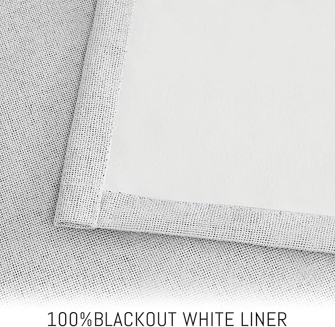Yakamok White Linen Curtains 100% Blackout 96 Inches Long,Room Darkening Textured Curtains for Living Room Thermal Grommet Bedroom Curtain 2 Panels with Greyish White Liner
