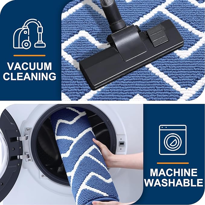OLANLY Front Door Mat, Non-Slip Rubber Backing, Dirt Resistant and Absorbent, Washable, Easy to Clean Low-Profile Indoor Doormat for Back Door, Entryway, Inside Entrance, 59x35, Navy