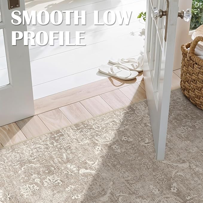 2'6"x8' Washable Hallway Runner Rug - Non Slip Kitchen Runner Rugs with Rubber Backing Vintage Low-Pile Carpet Runners for Entryway Dining Room Laundry Room Home Decor (Beige)