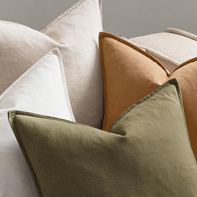 MIULEE Brown Linen Pillow Covers Pack of 4 Decorative Natural Solid Throw Pillow Covers Soft Accent Boho Farmhouse Couch Pillowcases Modern Spring Home Decors for Living Room Bed Sofa 20x20 Inch