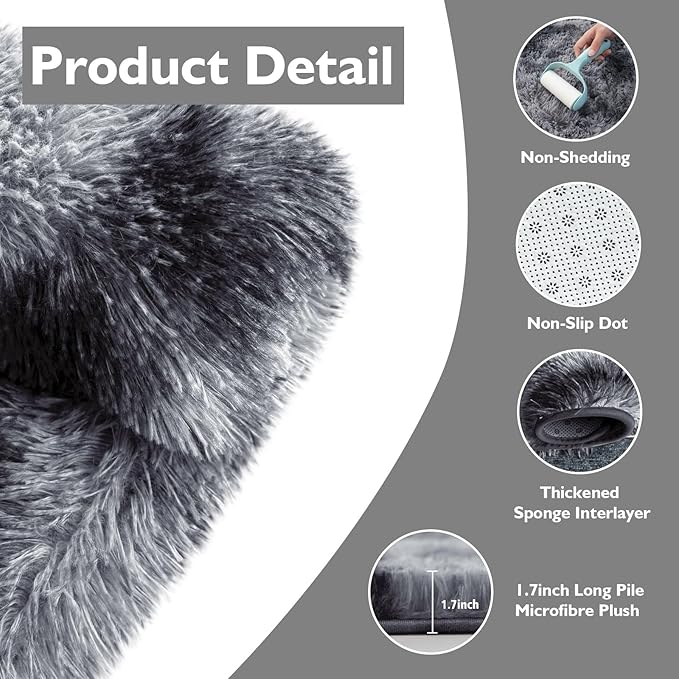 Tie-Dyed Black Fluffy Round Rug,Soft Area Rugs for Girls Room,Shaggy Rugs 3'X3' for Living Room,Non Slip Circle Rug for Kids Bedroom,Shag Plush Nursery Rug,Plush Carpet for Dorm,Cute Furry Room Decor