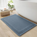 RESARE Waffle Bathroom Runner Rugs, Super Absorbent Bath Mat Non Slip Washable Quick Dry, Upgraded Ultra Soft Boho Bath Rugs with Tassels for Hallway Bedroom Laundry Room,20"x32" Blue