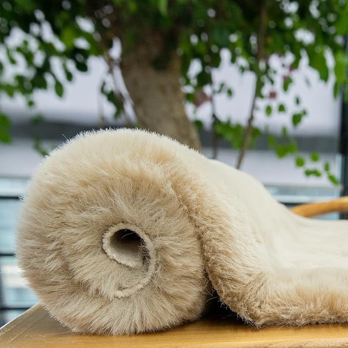 ORINOVA Washable Shag Round Rugs 6ft Camel Plush Faux Rabbit Furry Fur Rugs for Bedroom Large Circle Fluffy Nursery Rug