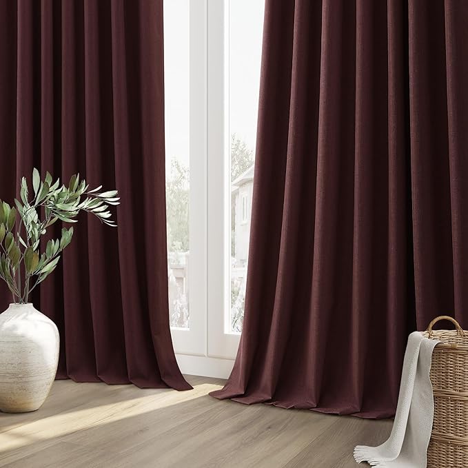 Guken 100% Blackout Curtains 84 Inch Length 2 Panels Set for Living Room Bedroom Back Tab Thermal Insulated Black Out Linen Drapes Room Darkening Reddish Brown,52x84