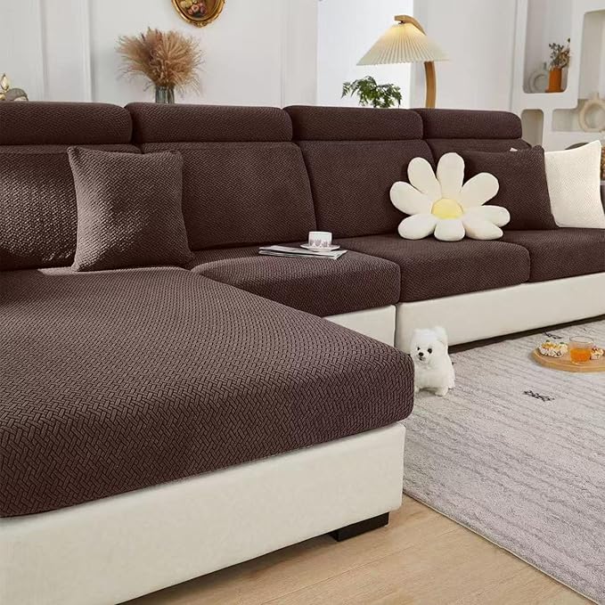 Sofa Covers Couch Covers for Sofa Pet Friendly Couch Cushion Covers Universal Sofa Covers Washable Stretch Slipcovers for Sectional Sofa (Texture Brown, Back Cover M)