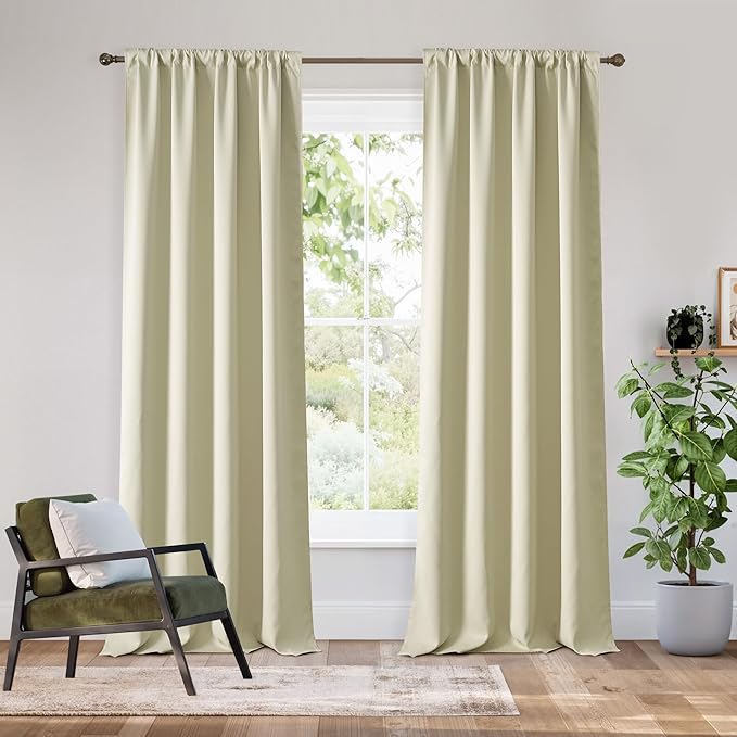 RYB HOME Bedroom Blackout Curtains 84 inches Long, 100% Blackout Thermal Insulated Noise Reducing Curtains for Living Room Nursury, 42 inches Wide by 84 inches Long, Beige