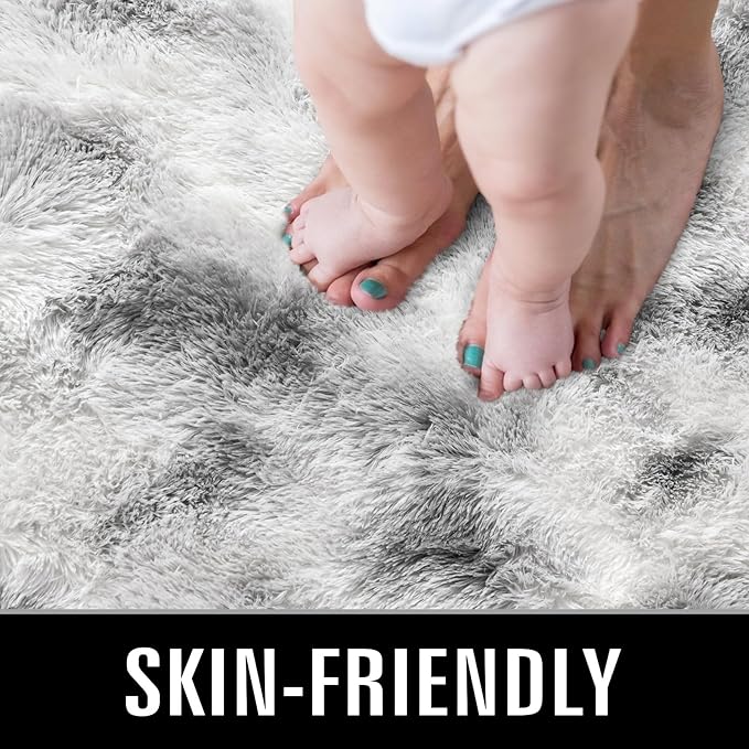 TWINNIS Super Soft Shaggy Rugs Fluffy Carpets 9x11 Feet, Indoor Modern Plush Area Rugs for Living Room Bedroom Kids Room Nursery Home Decor, Upgrade Anti-Skid Fuzzy Rug, Grey and White