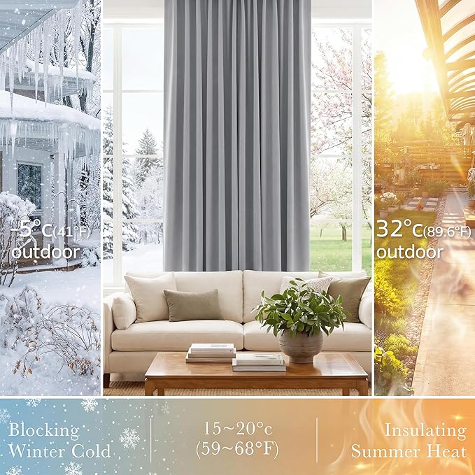 Pony Dance Blackout Curtains Thermal Insulated Window Treatment Panels Room Darkening Shade Drapes for Living Room Back Tab/Rod Pocket Bedroom Draperies, 55 x 120 Inch, Silver Grey, 2 Panels