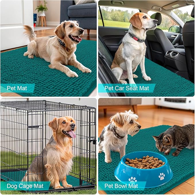 OLANLY Dog Door Mat for Muddy Paws 45x27, Absorbs Moisture and Dirt, Absorbent Non-Slip Washable Doormat, Quick Dry Chenille Mud Mat for Dogs, Entry Indoor Entryway Carpet for Inside Floor, Lake Blue