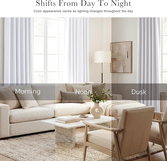 PONY DANCE 50% Light Blocking White Curtains 72 inch, Non-See-Through Window Thermal Insulated Back Tab Drapes Home Decor for Bedroom Living Room, 52 Wide by 72 Long, Pure White, Set of 2
